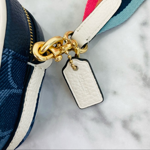 Coach Mini Dempsey Denim Camera Bag In Signature Jacquard With Coach Patch - Picture 4 of 11